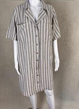 Universal Thread Striped Navy Cream Linen Button Front Midi Small Shirt Dress